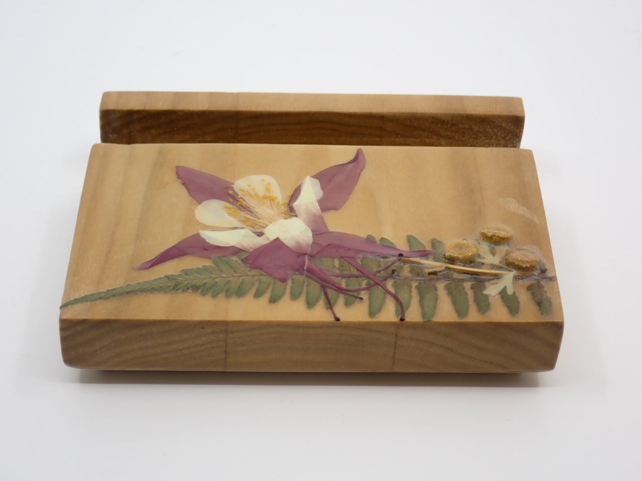 Business Card Holder, Wood, Pressed Flowers