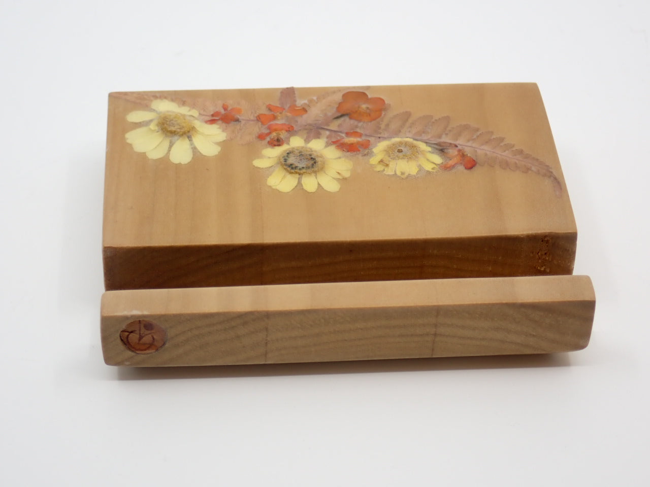 Business Card Holder, Wood, Pressed Flowers