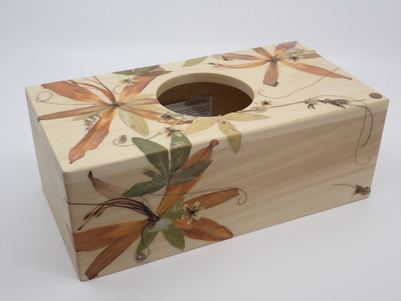 Tissue Paper Box Cover, Wood, Pressed Flowers