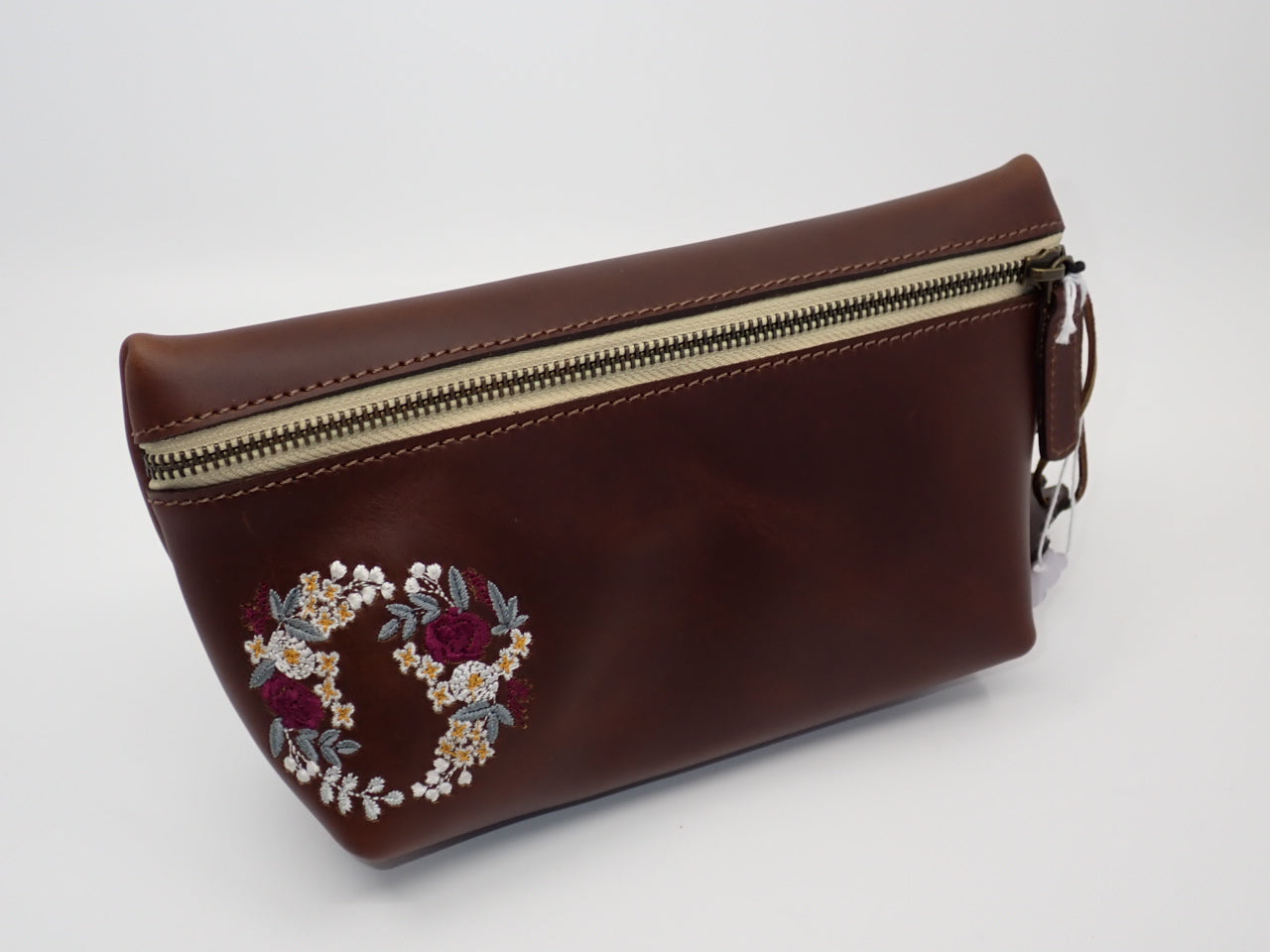 Cosmetic Bag, Camellia, Leather, Embroidered