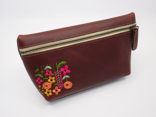 Cosmetic Bag, Spring, Leather, Embroidered