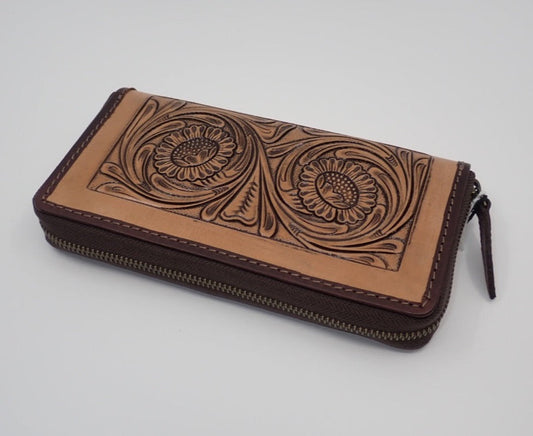 Clutch Wallet, Leather, Limoges, Sunflower