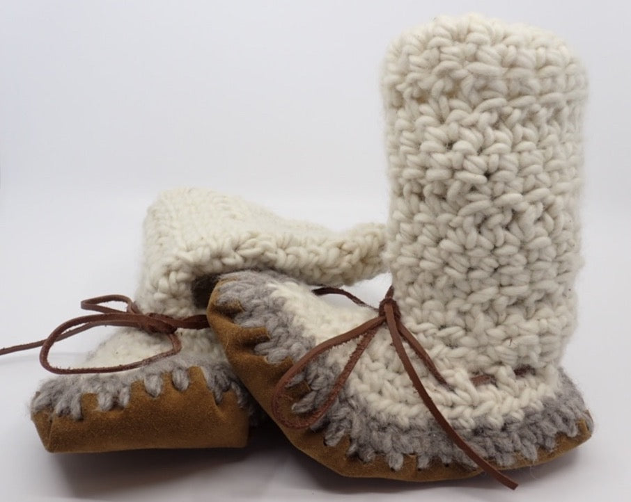 Wool Slippers, Women's, Boot Style, Sheepskin Insole, Mukluk Leather Soles (+ Options)