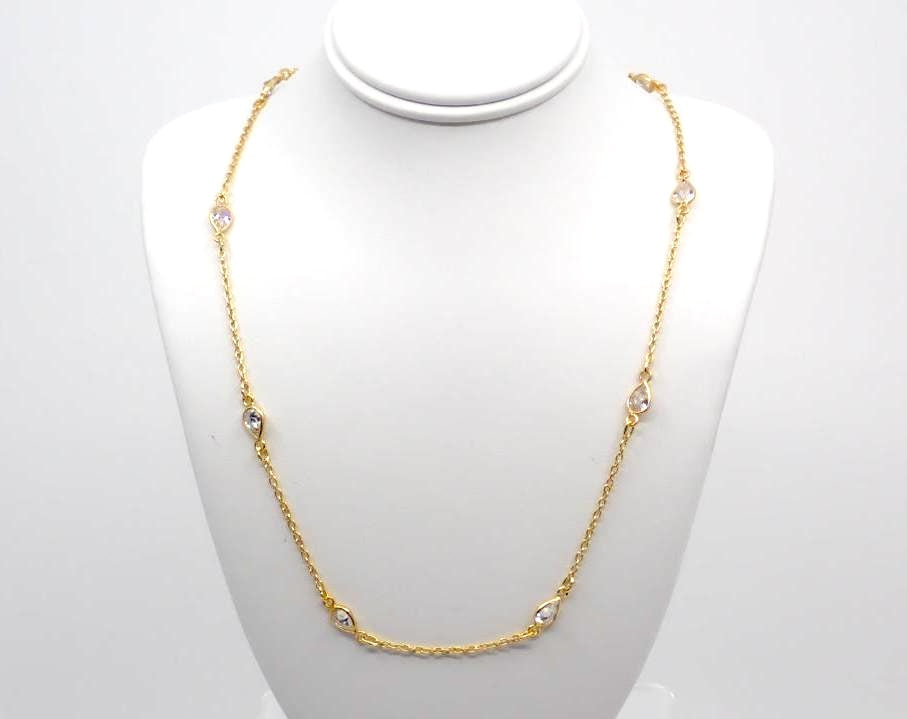 Necklace, Clear Quartz Teardrops, 14kt Gold Vermeil