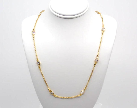 Necklace, Clear Quartz Teardrops, 14kt Gold Vermeil