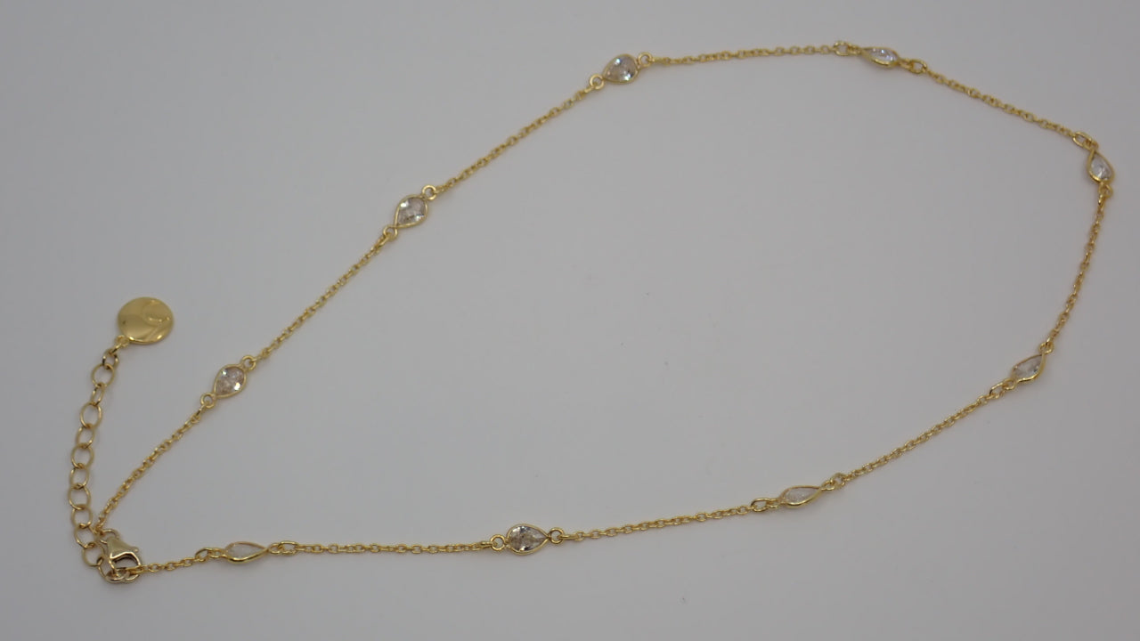 Necklace, Clear Quartz Teardrops, 14kt Gold Vermeil