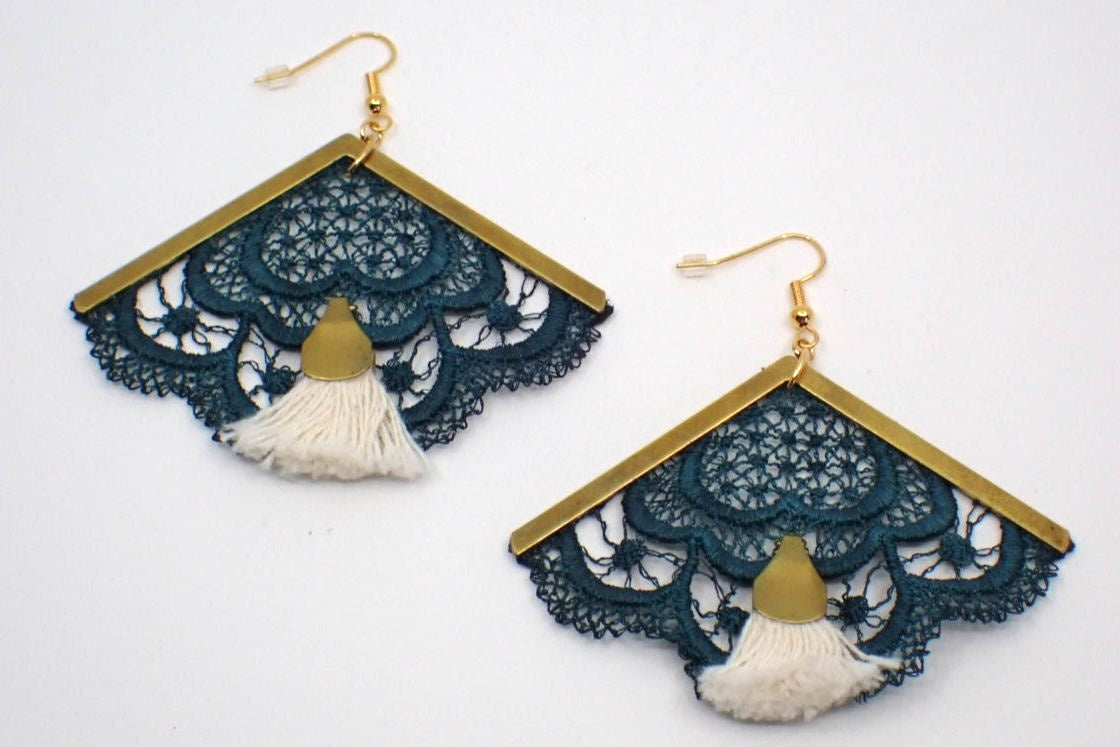 Earrings, Andes, Hand Dyed Lace, Brass (+ Options)