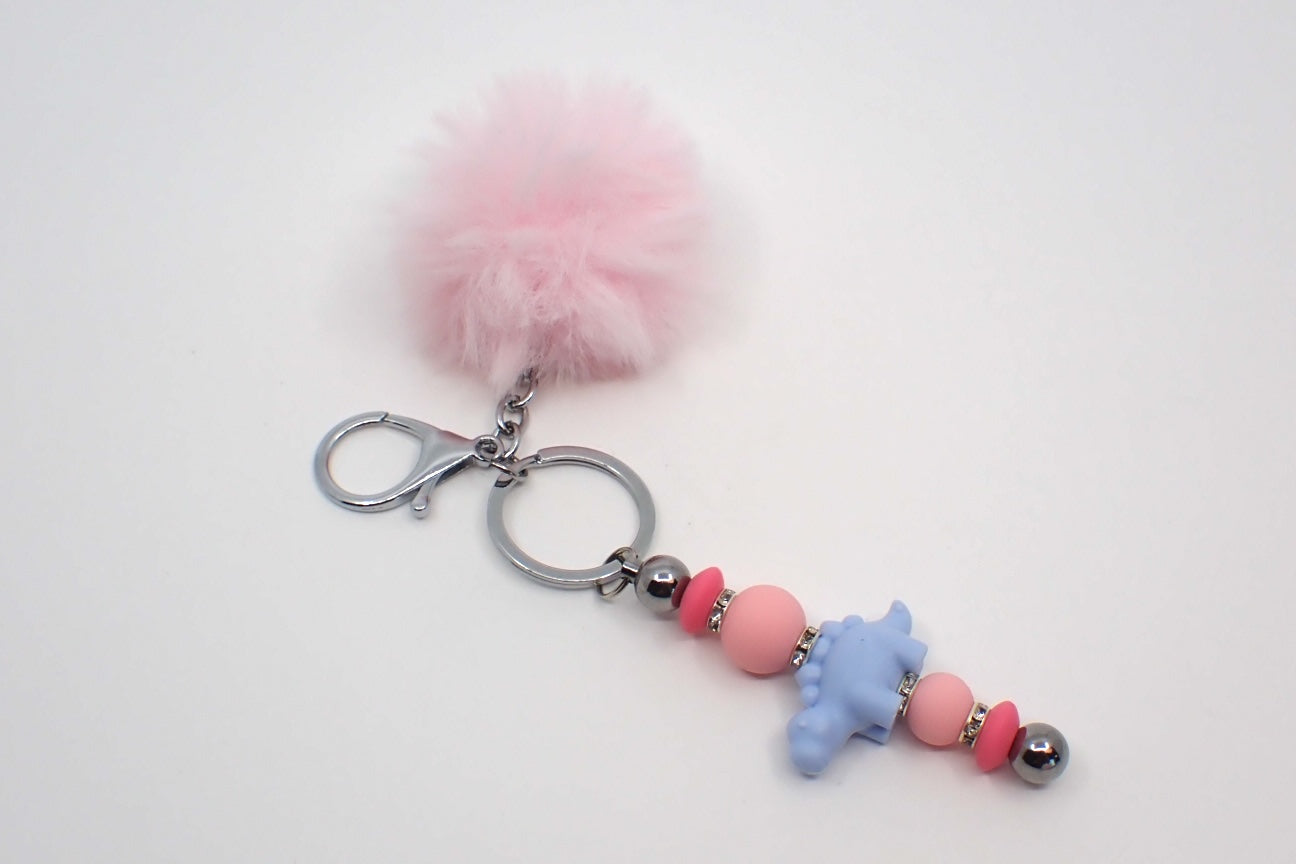 Keychain, Dinosaur, Beads and Pompoms, Children (+ Options)