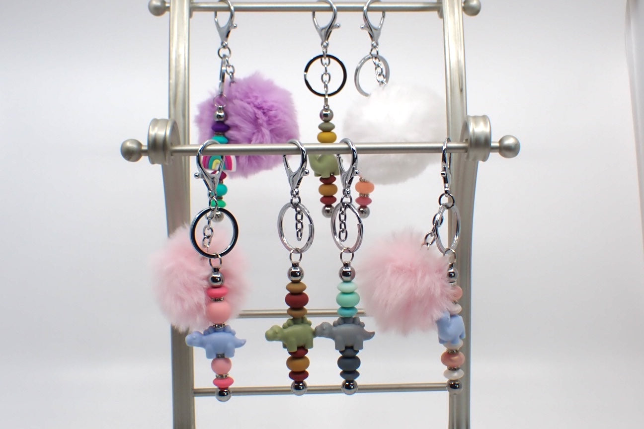 Keychain, Dinosaur, Beads and Pompoms, Children (+ Options)