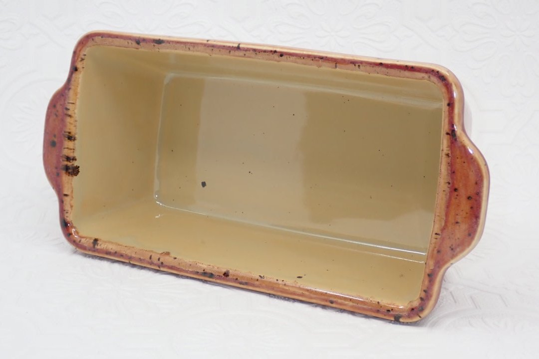 inside, Loaf Pan, Ceramic Dish, Stoneware, Red and Cream