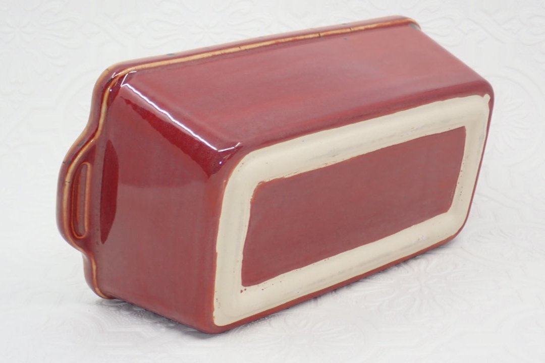 Bottom, Loaf Pan, Ceramic Dish, Stoneware, Red and Cream