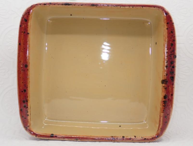 Top View, Baking Dish, Casserole Dish, Red and Cream, Ceramic