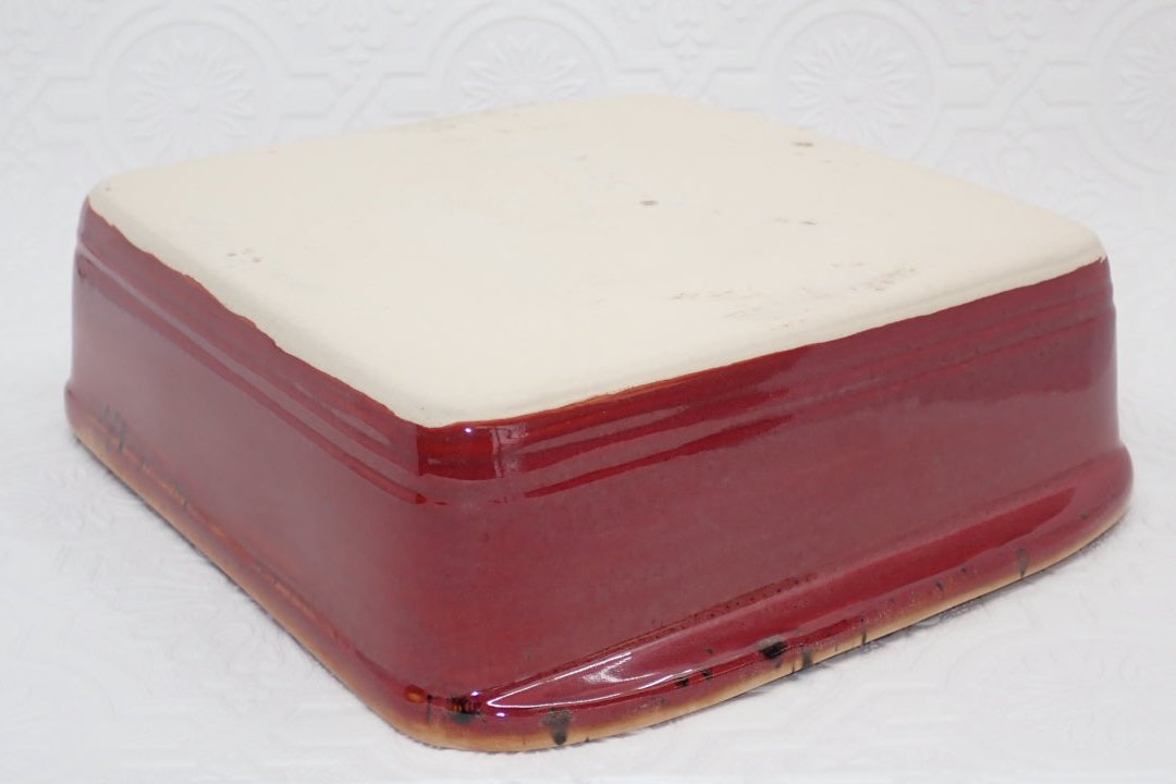 Bottom View, Baking Dish, Stoneware Dish, Ceramic Dish, Red & Cream