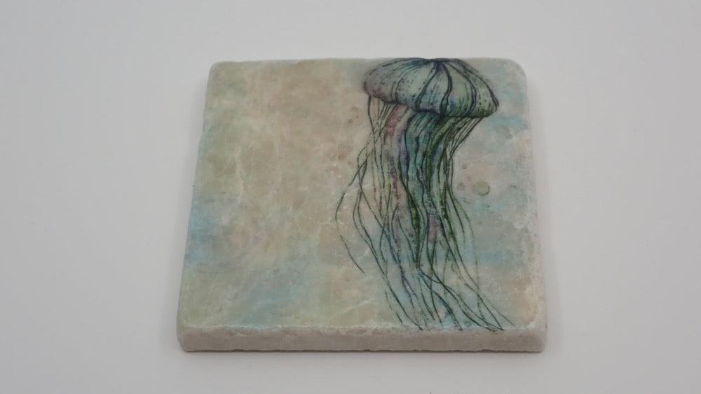 Coasters, Marble, Jellyfish, Printed Art