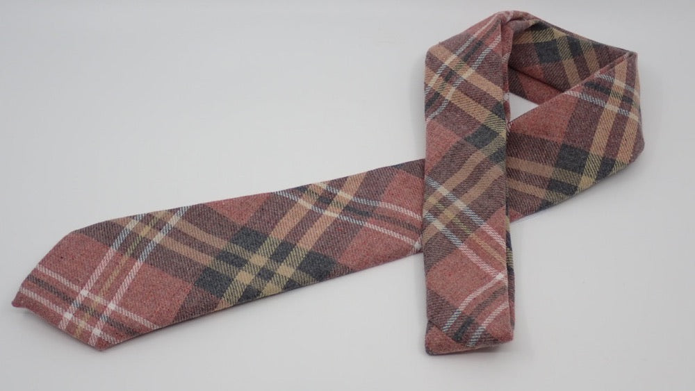 Necktie, Pink and Grey Plaid, Wool