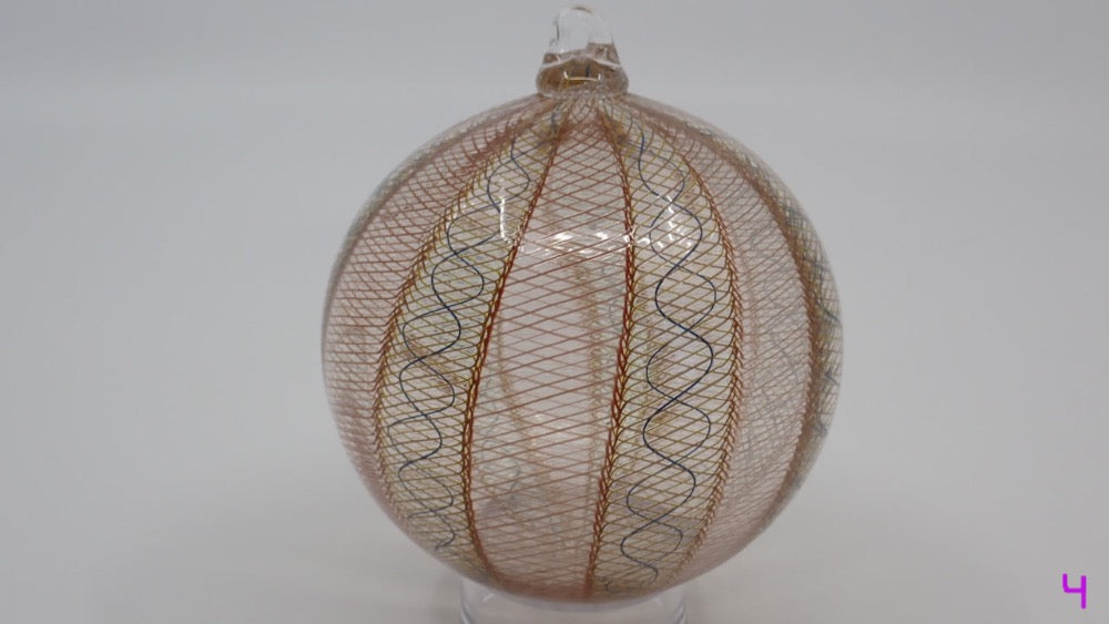 Filigree Ball, Blown Glass, Tight Knitted Patterns, Ready to Hang (+ Options)