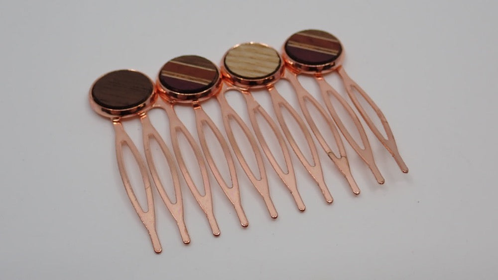 Hair Comb, Mosaic, Wood, Silver Plated Copper