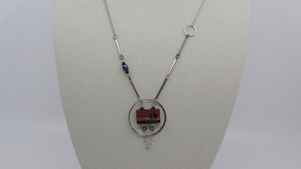 Necklace, Andante, Mosaic Wood, Stainless Steel