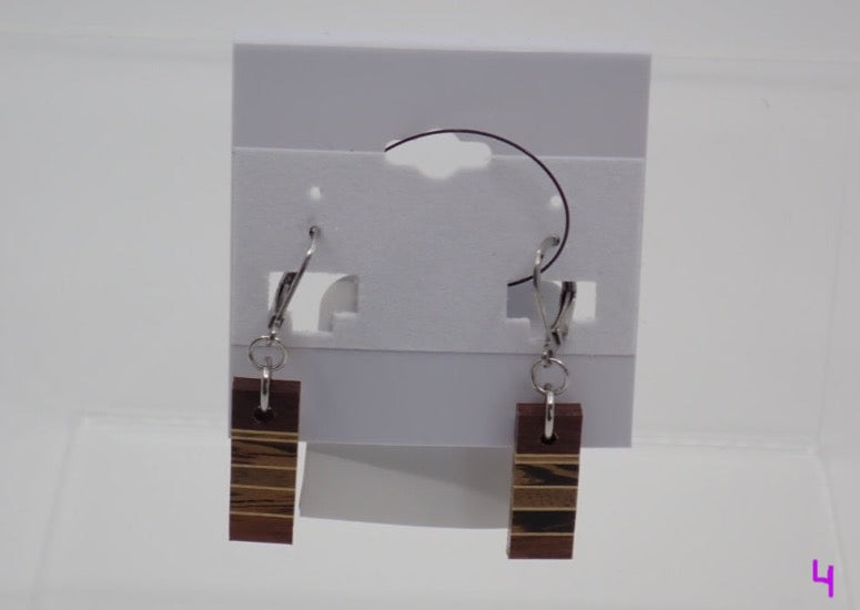 Earrings, Mosaic, Square, Wood, Stainless Steel (+ Options)