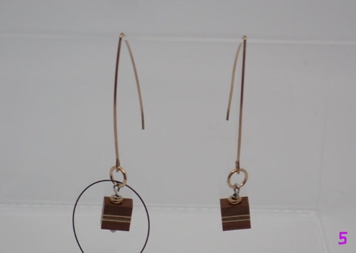 Earrings, Mosaic, Square, Wood, Stainless Steel (+ Options)
