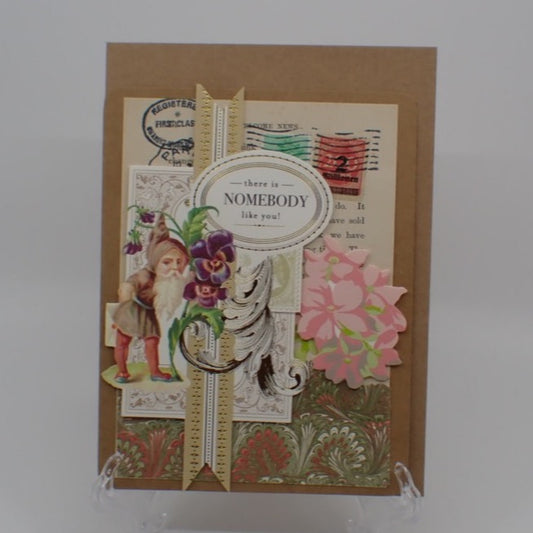 Birthday Card, Victorian Inspired, Humorous Birthday, Gnome, "There is Nomebody like you", Paper Craft