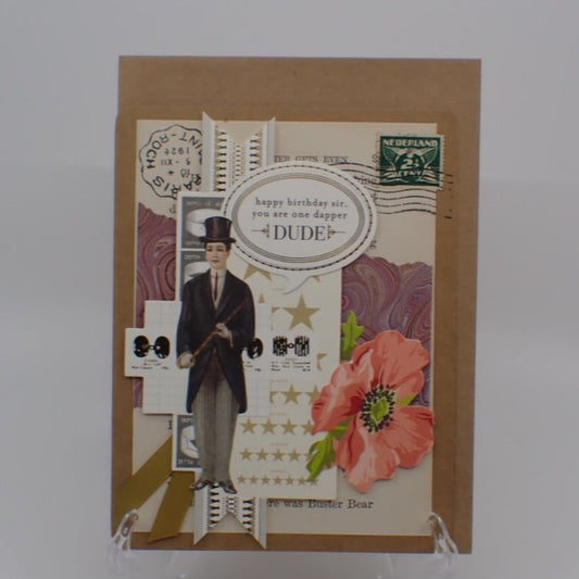 Birthday Card, Victorian Inspired, Humorous Birthday, Man wearing Top Hat & Coat, "Happy birthday sir...", Paper Craft