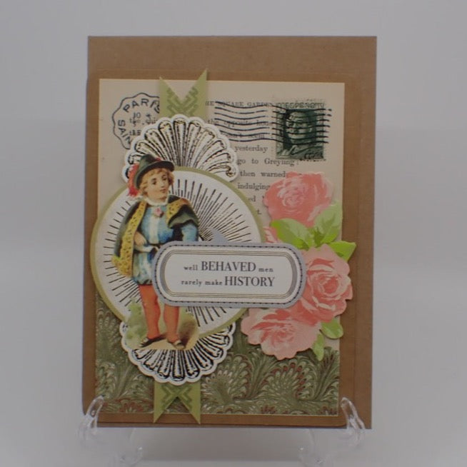 Birthday Card, Victorian Inspired, Humorous Birthday, Young boy wearing green cape, "well Behaved men...", Paper Craft