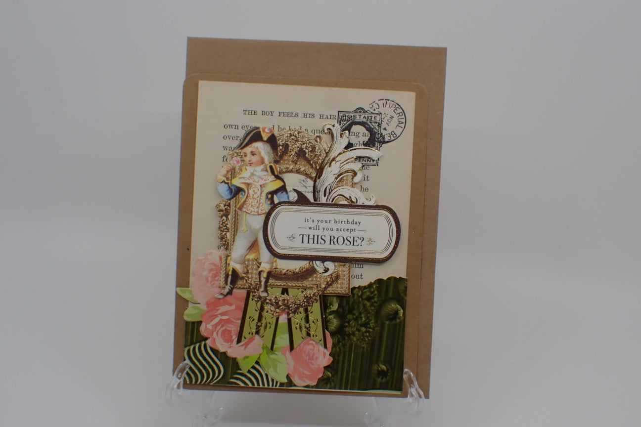 Birthday Card, Victorian Inspired, Humorous Birthday, Man with Rose, "It's your birthday?", Paper Craft