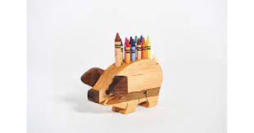 Pencil Holder, Pig, Various woods, Crayons included