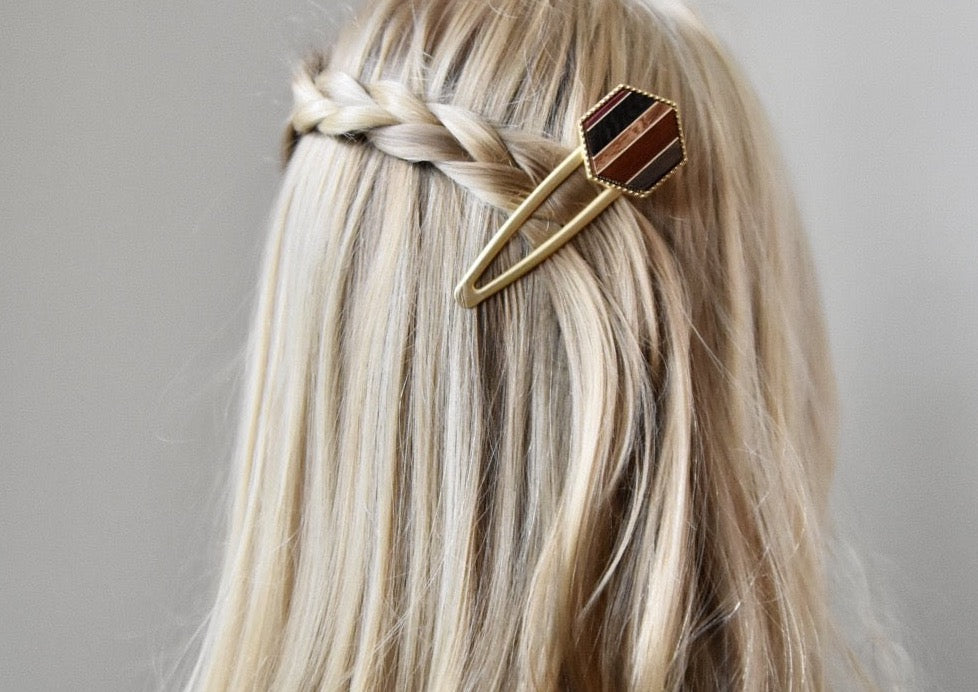 Hair Clip, Mosaic, Hexagon, Wood, Matte gold (+ Options)