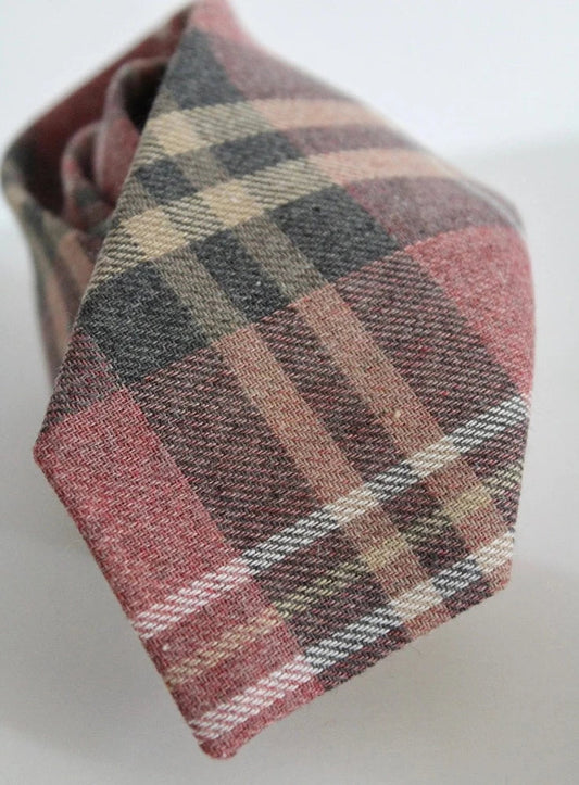 Necktie, Pink and Grey Plaid, Wool