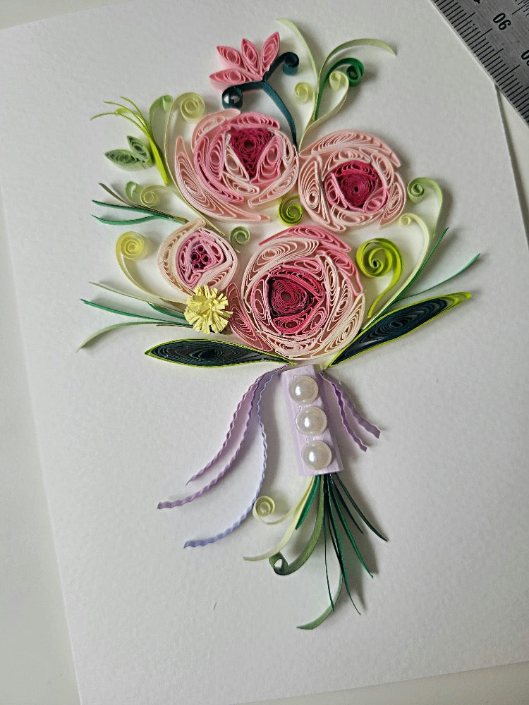 Greeting Card, Rose Bouquet, Quilled Art