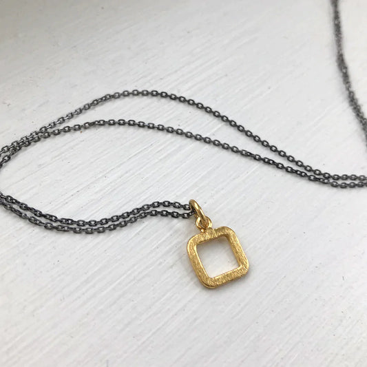 Necklace, Geo, Square, Gold Plated Sterling Silver