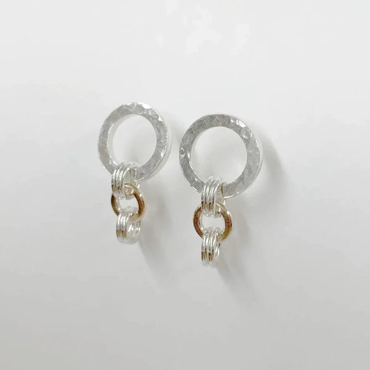 Earrings, Kindness, Stud, Sterling Silver, 14kt Yellow Gold