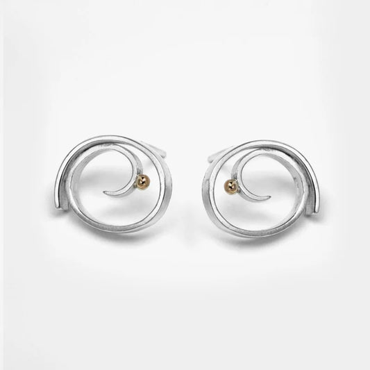 Earrings, Moments, Studs, Sterling Silver, 14k Gold