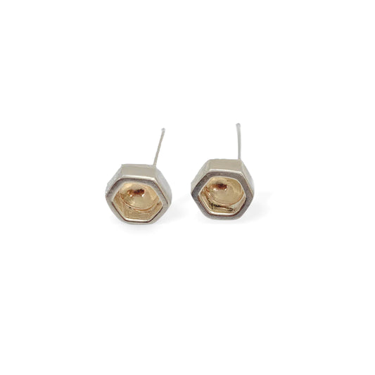 Earrings, Honey, Studs, Sterling Silver, 14k Yellow Gold