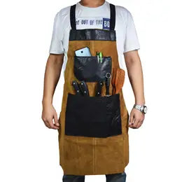 Rugged Utility Apron, Brown Suede, Black Leather