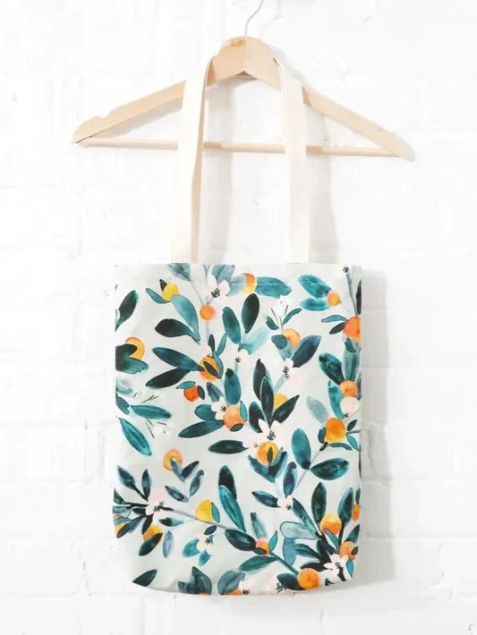 Tote Bag, Sage Citrus, Linen/Cotton Canvas