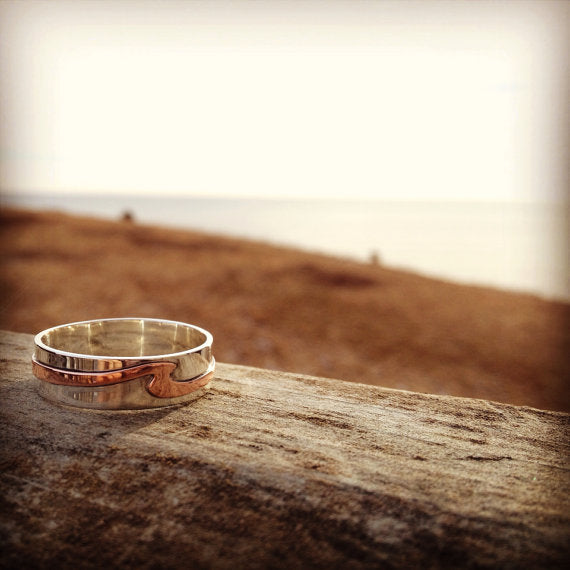 Ring, Wave, Men's, Sterling Silver and Copper (+ Options)