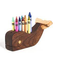 Pencil Holder, Whale, Various woods, Crayons included