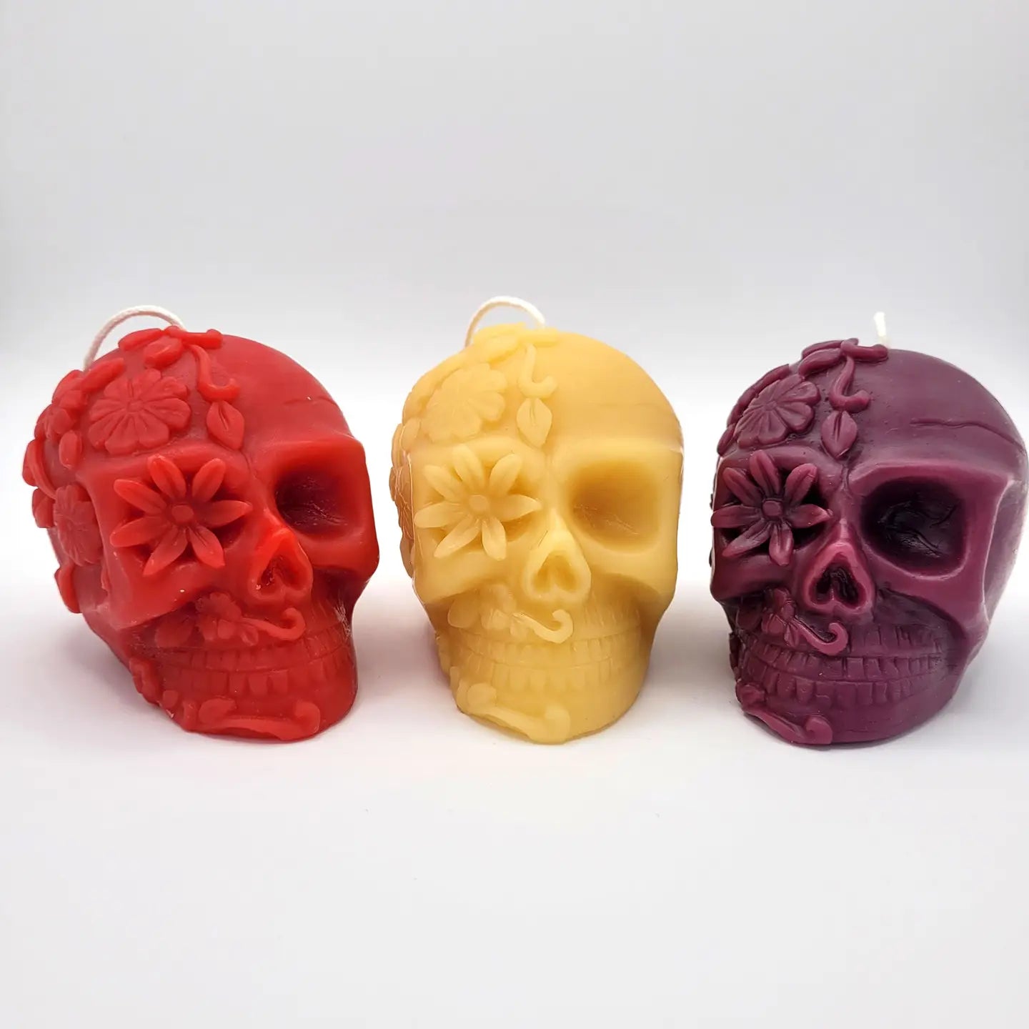 Candle, Flower Skull, 100% Beeswax (+ Options)