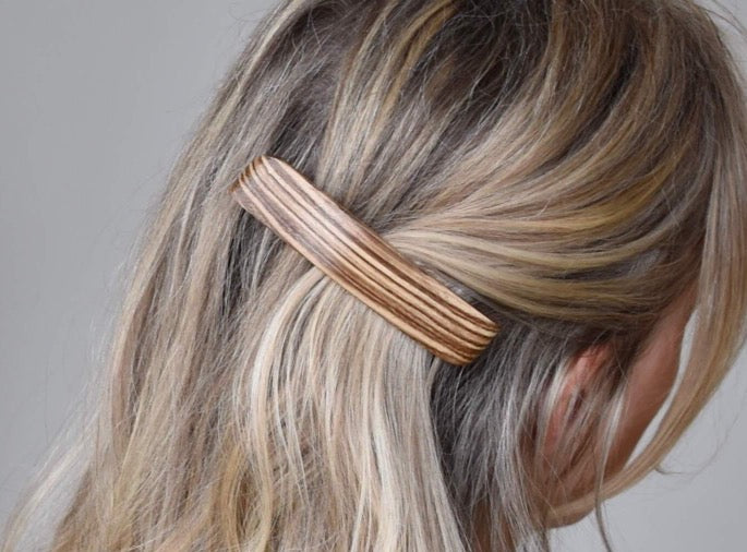 Barrette, Zebrawood, Small, Long clip, for fine hair