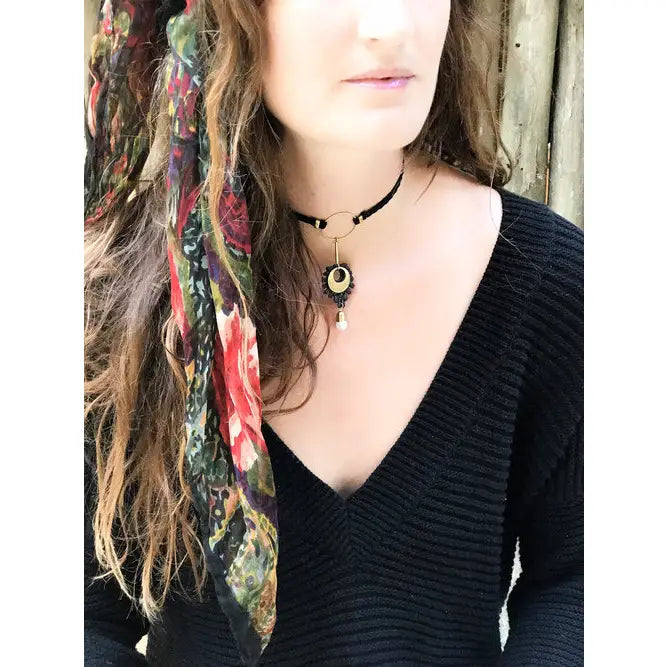 Necklace, Choker, Artillery, Hand Dyed Lace, Brass (+ Options)