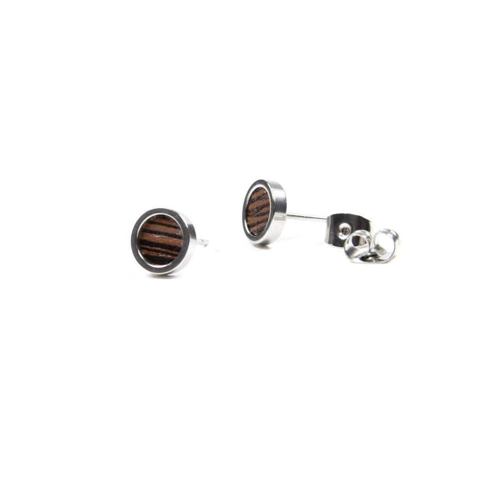 Earrings, Round, Wood Studs, Stainless steel (+ Options)
