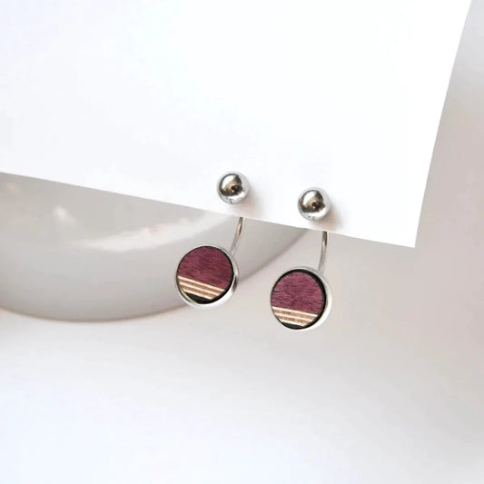 Earrings, Studs, Dyad, Mosaic wood, Stainless steel