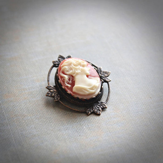 Brooch or Pendant, Traditional Shell Colour Cameo, Vintage, Brass