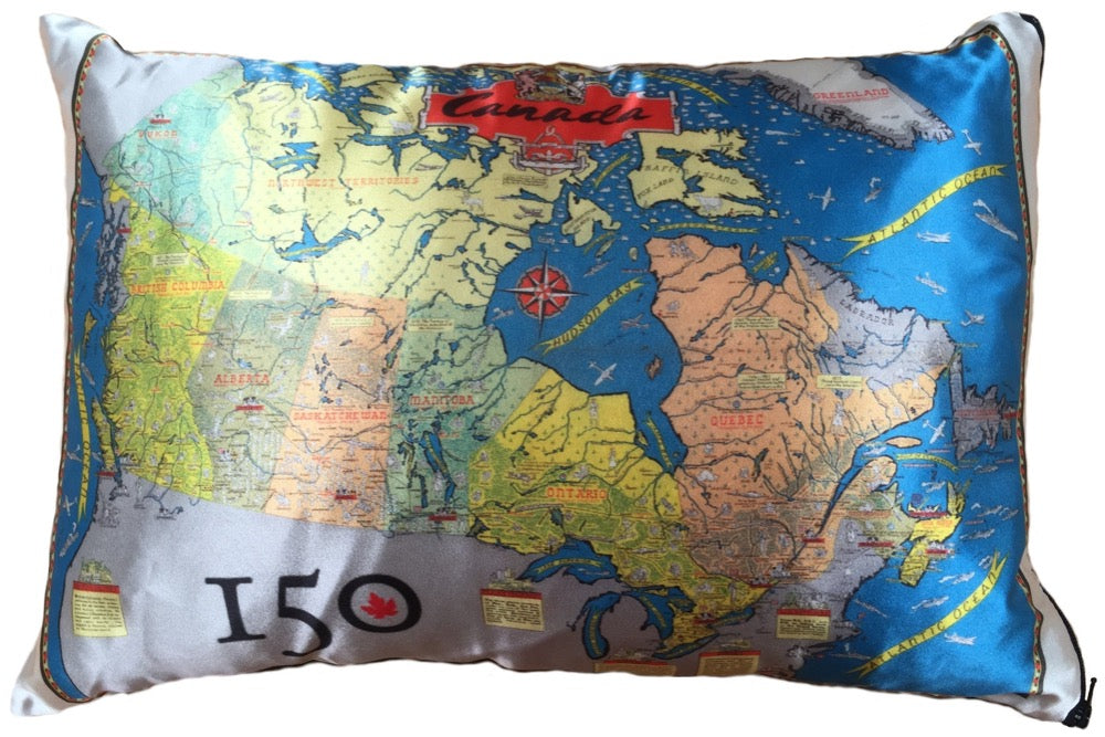Pillows, Accent Pillow, 150 Canada Map, Satin Cover, Limited Edition