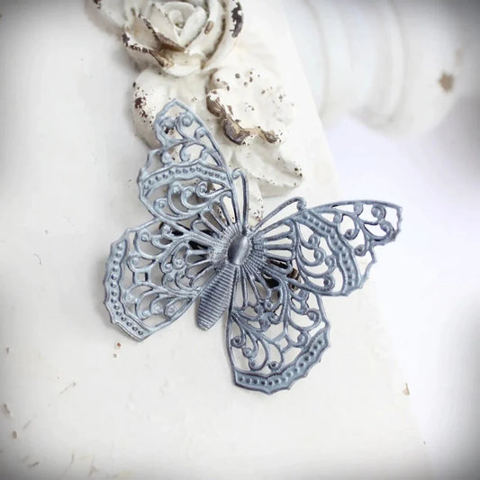 Frosty Blue Filigree Butterfly Brooch