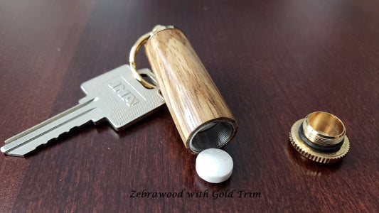 Keychains, Pill Holders, Hardwood, Gold or Chrome Trim (+ Options)