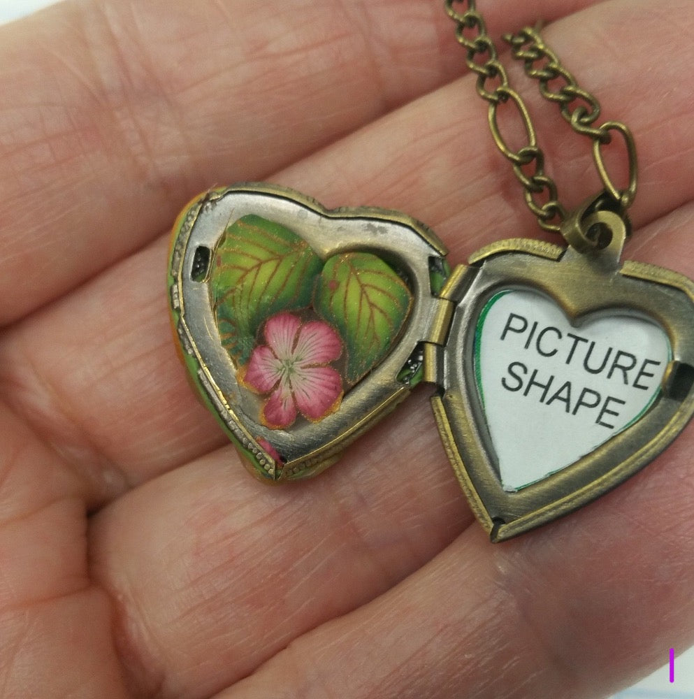 Locket, Heart, Mini, Polymer Clay, Brass, Picture Insert (+ Options)